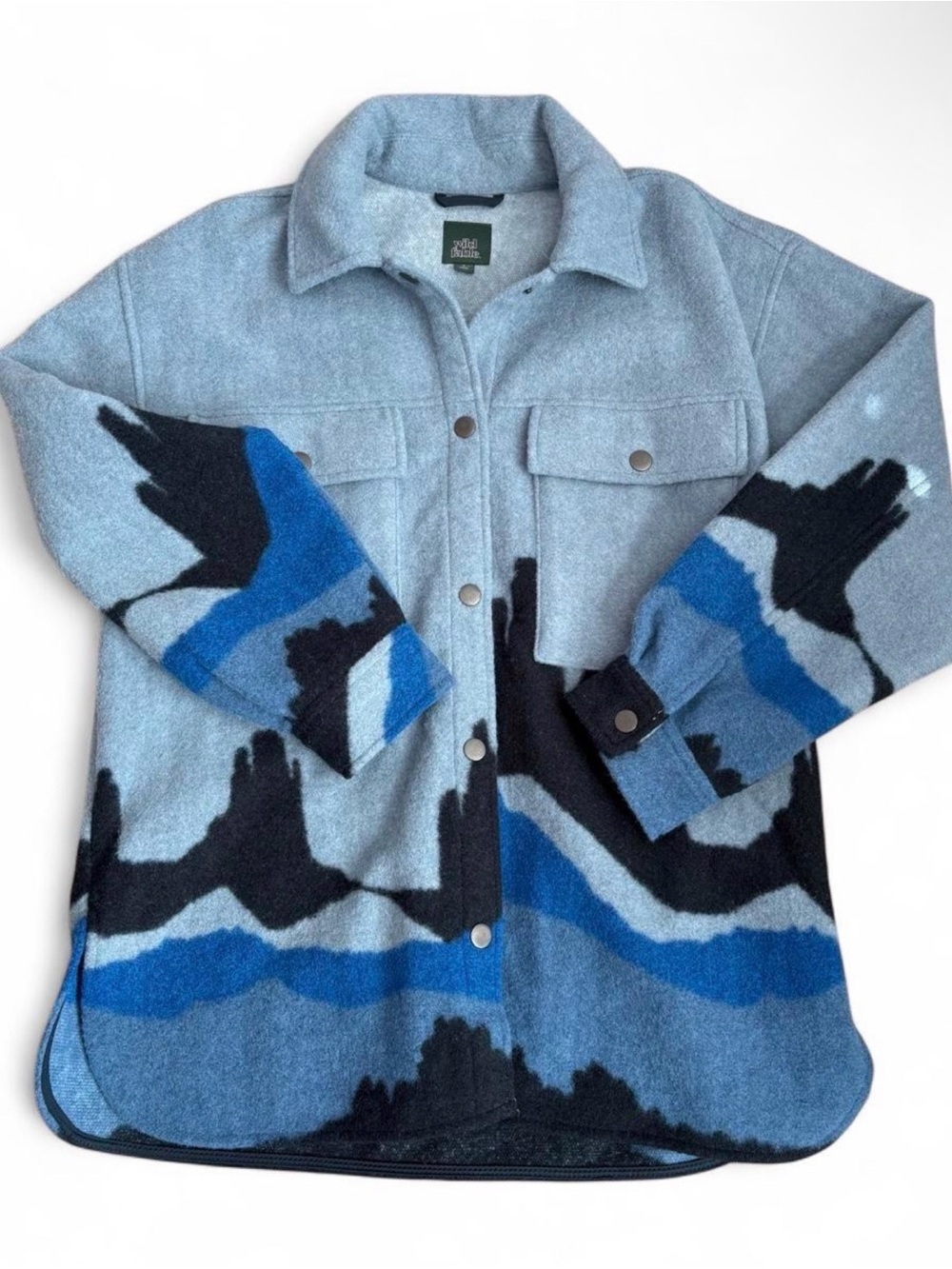 wild fable Light Blue, Blue & Black Wool-Blend Shacket
